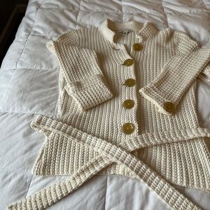 Banana Republic Cream Knit Button-Front Cardigan with Waist Tie